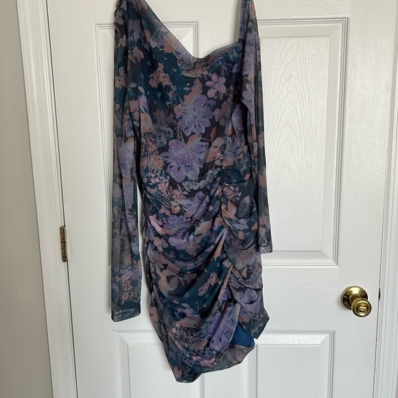 Free People Chloe One-Shoulder Net Ruched Dress medium - Picture 6 of 9